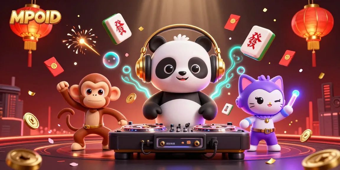 Experience thrilling gaming action with MPOID's vibrant 3D casino illustration featuring DJ panda and rave elements.