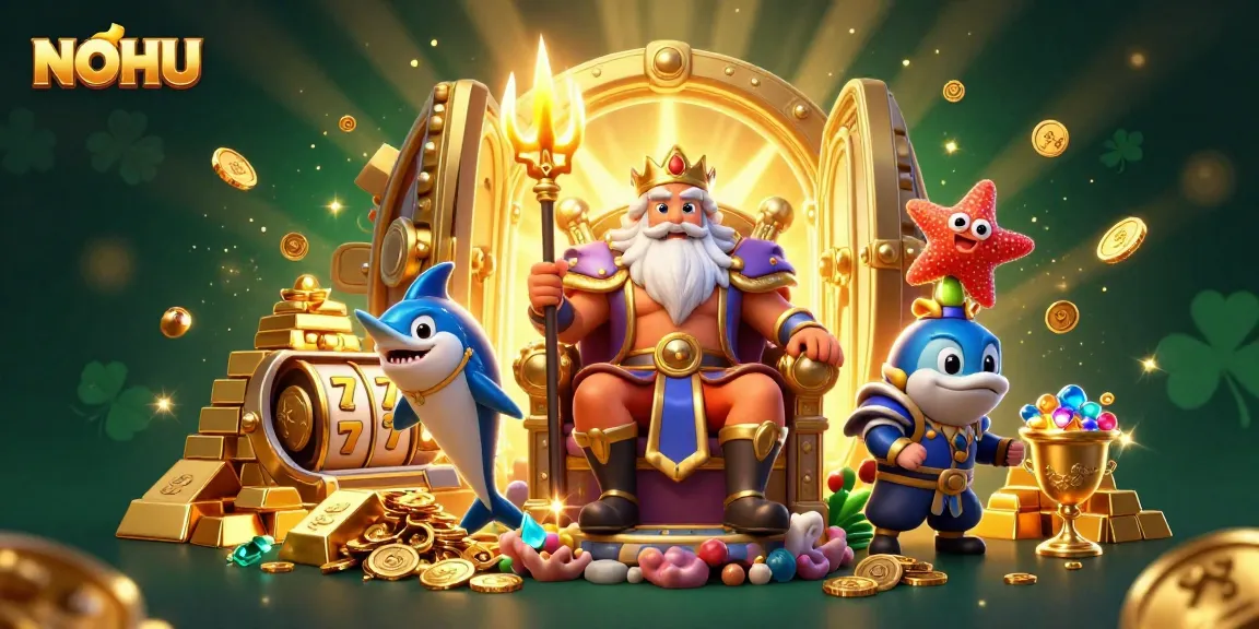 Experience the thrill of NOHU as slot reels spin amidst treasures and vibrant casino elements.