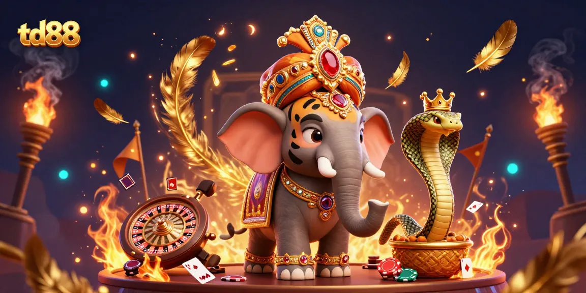 Engage with thrilling adventures at td88, featuring a colorful 3D illustration of classic casino elements.
