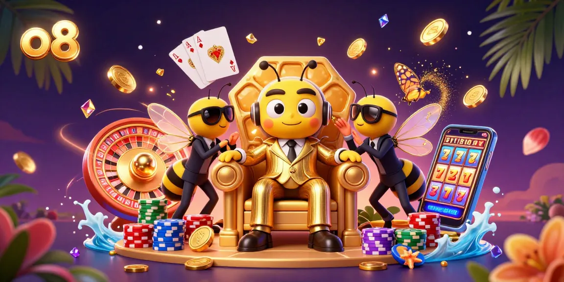 Engage with O8's thrilling casino experience featuring vibrant games and live action in an immersive 3D illustration.