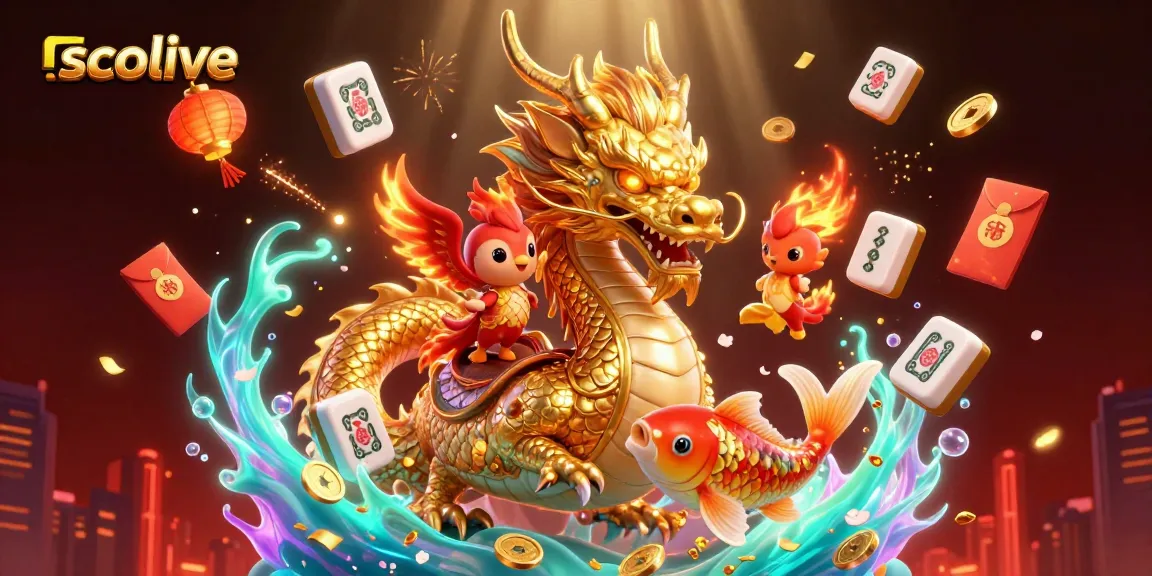 Socolive brings a vibrant celebration with golden dragon and phoenix amidst dynamic gambling elements.