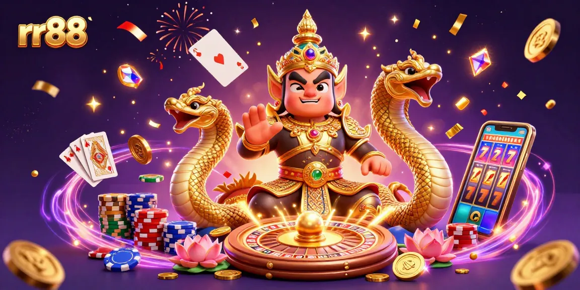 Celebrate big wins at rr88 with vibrant casino-themed 3D illustration showing a lively gaming scene.