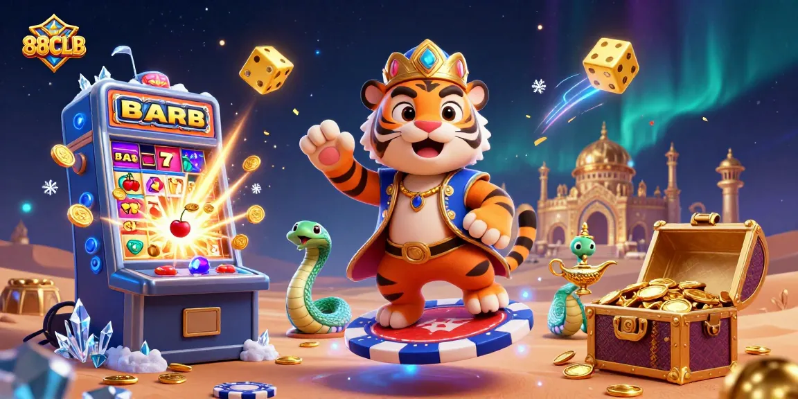Experience top-tier gaming excitement with 88CLB in this vibrant casino-themed illustration featuring a jackpot explosion.