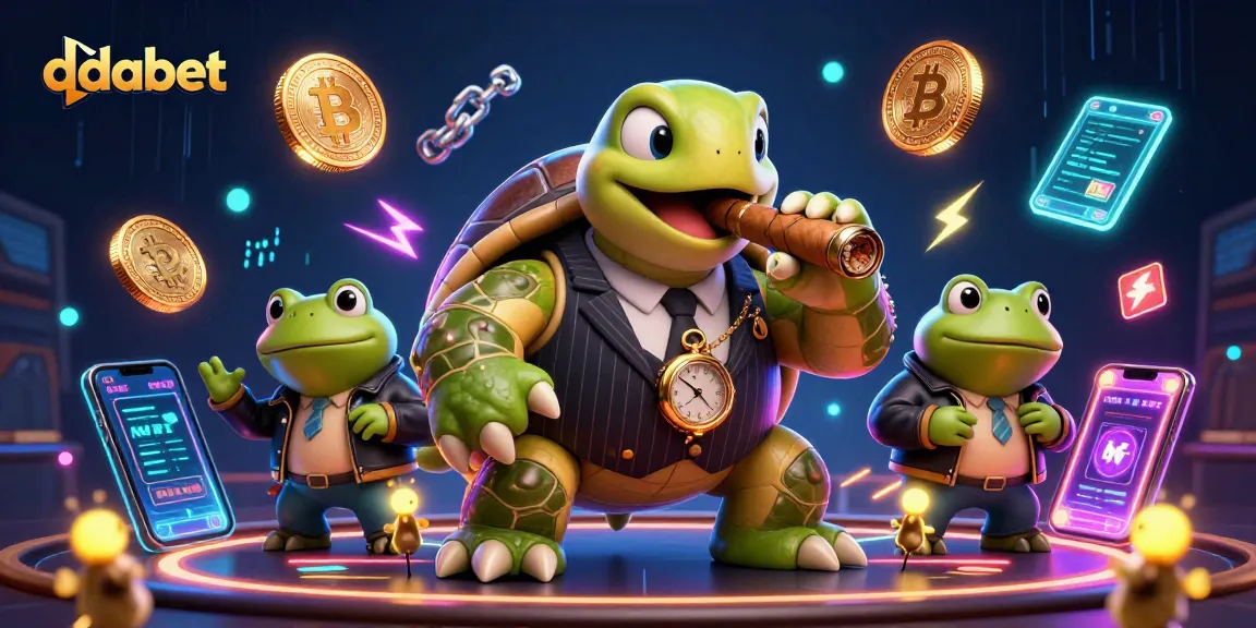 Engage with dabet by experiencing the thrilling atmosphere of a 3D turtle casino scene illuminated with vibrant gaming elements.