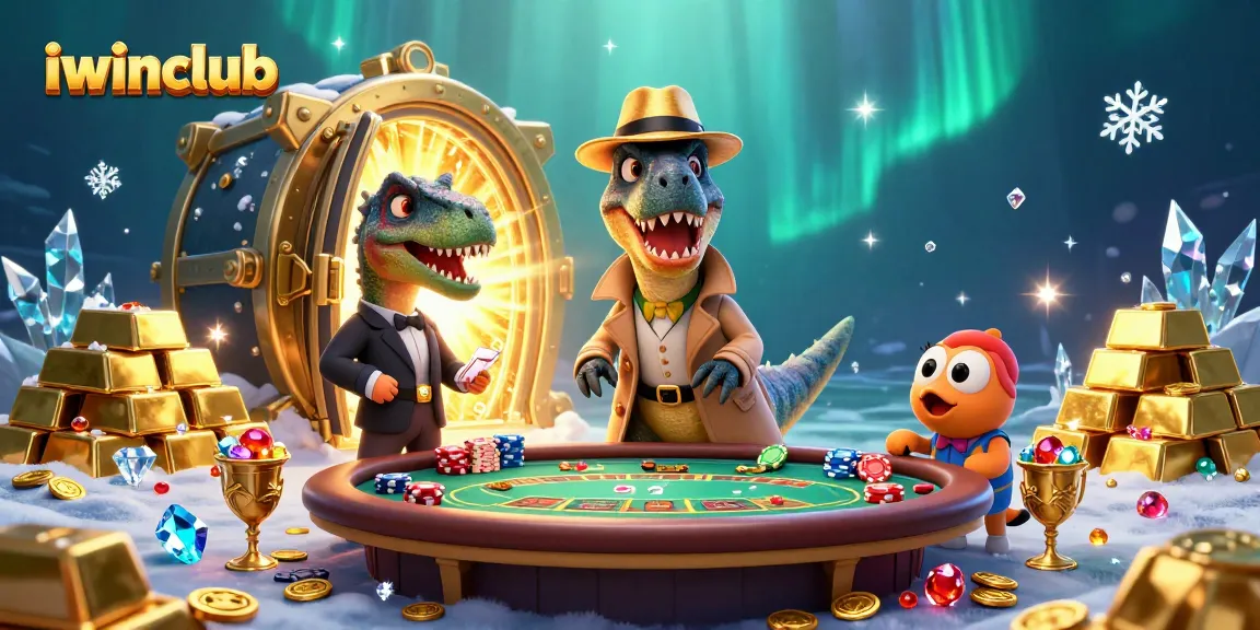 Experience the thrill of iwinclub with a whimsical scene of cartoon creatures at a blackjack table.