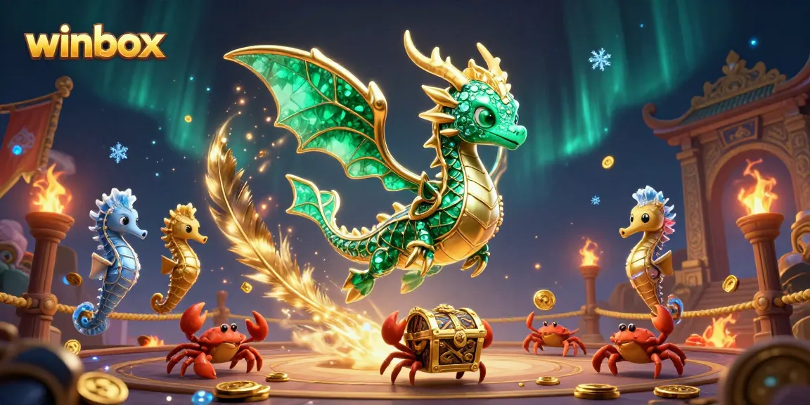 Winbox engages players with a vibrant sea dragon treasure scene packed with gambling elements.