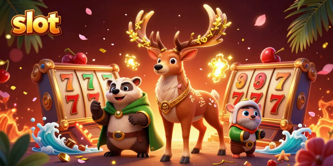 Spin slots to win big with this vibrant casino-themed illustration of lucky symbols and characters.