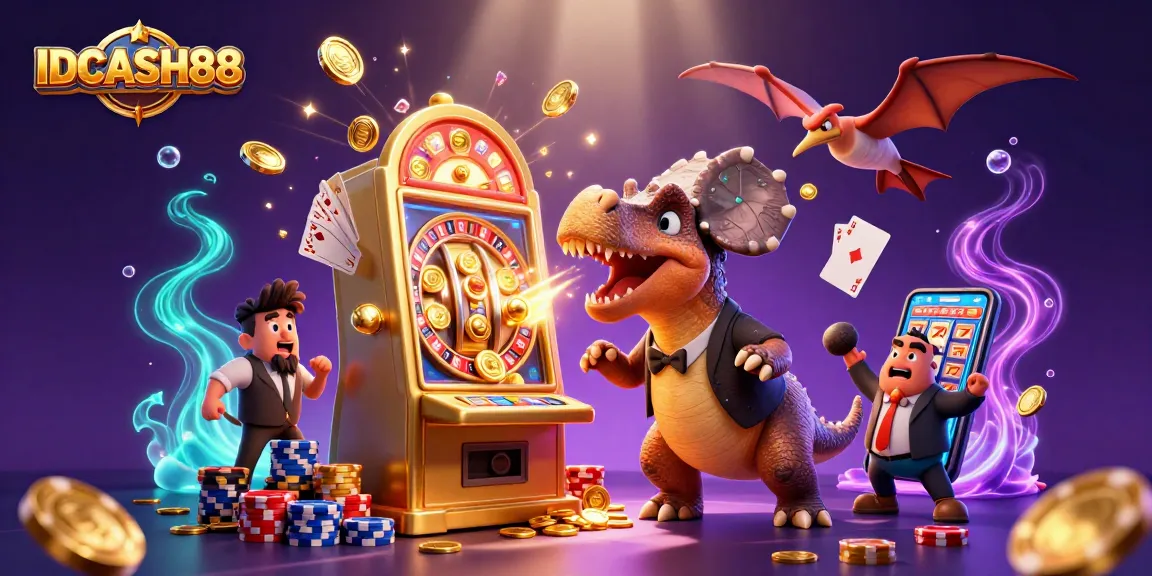 Experience thrilling slots with IDCASH88 as a pachycephalosaurus heads to the slot machine, capturing golden coins!