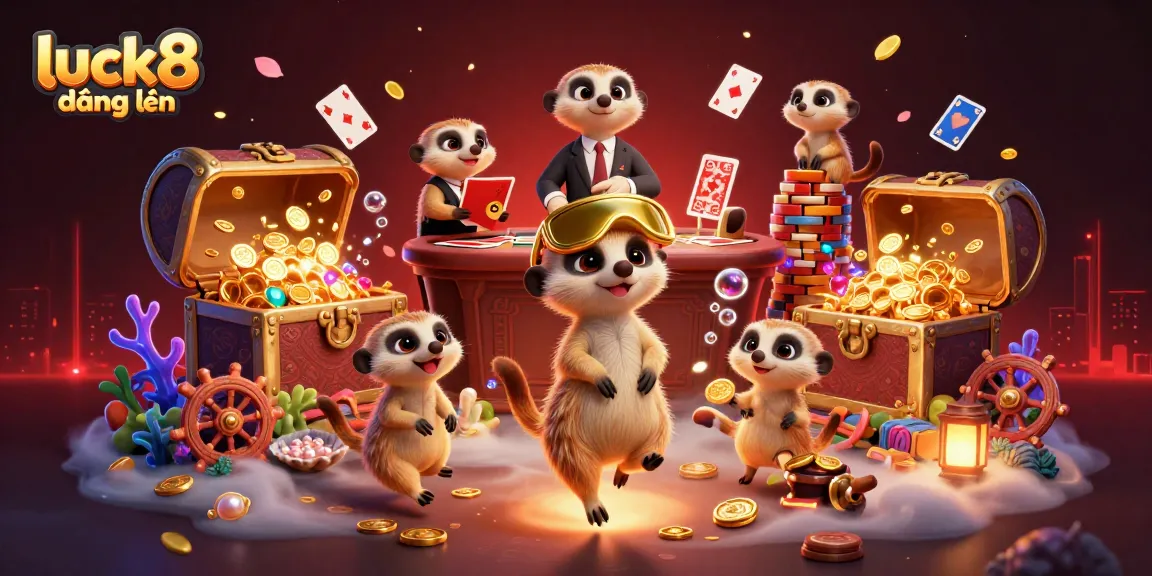 Experience luck8 đăng nhập with a vibrant meerkat casino scene showcasing excitement and colorful game elements.