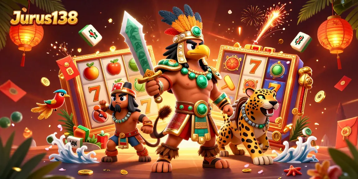 Engage in exciting gameplay at Jurus138 with vibrant slot reels and dynamic characters in a 3D scene