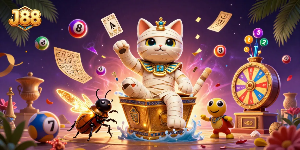 Experience the excitement of J88 with vibrant cartoon characters amid a bustling casino scene.