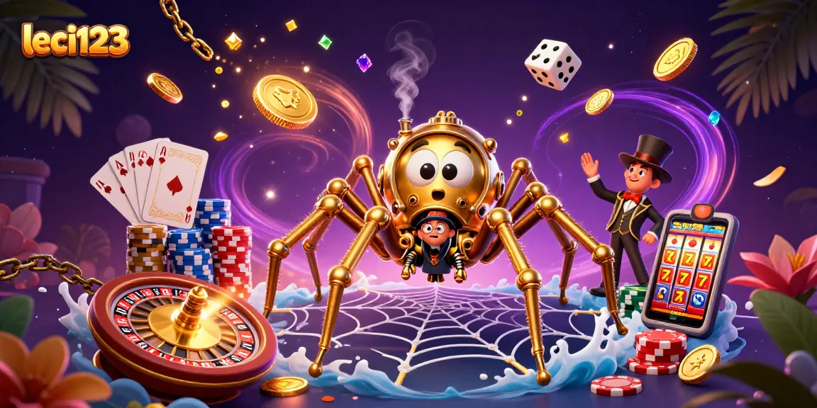 Experience leci123 as the golden spider weaves a gambling web in this vibrant 3D illustration.