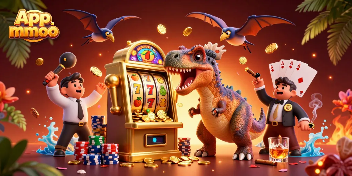 App mmoo offers an exciting jackpot with playful dinosaur characters engaging at the casino.
