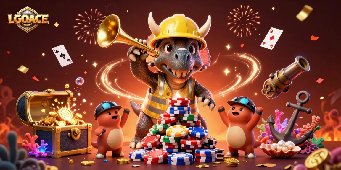 LGOACE showcases thrilling celebrations with playful characters and vibrant casino elements in a lively illustration.