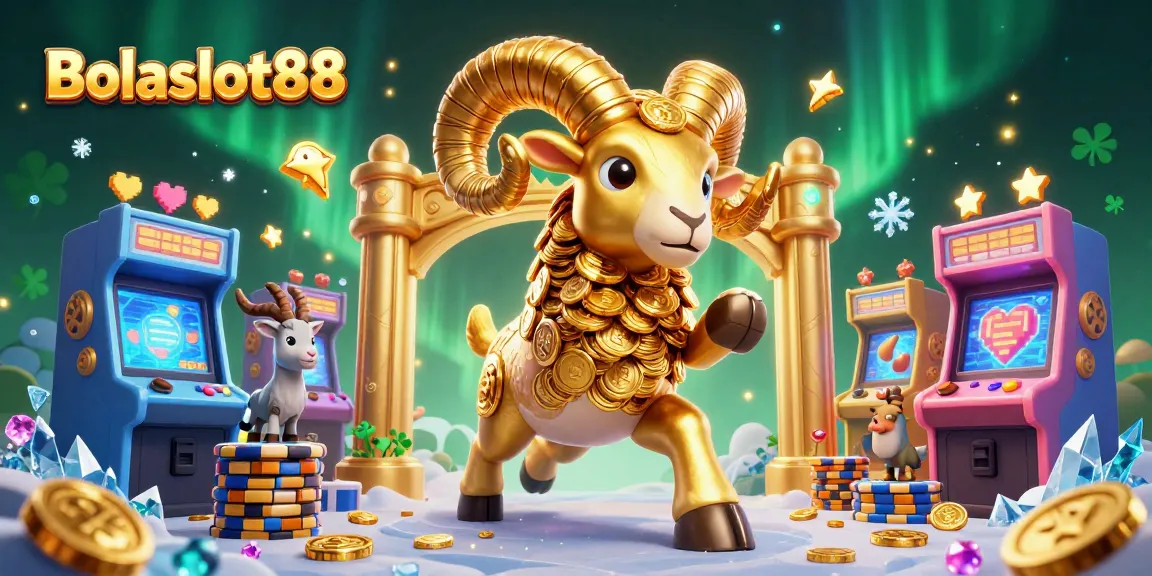 Bolaslot88 offers a vibrant 3D illustration with dynamic gaming elements, showcasing exciting casino action.