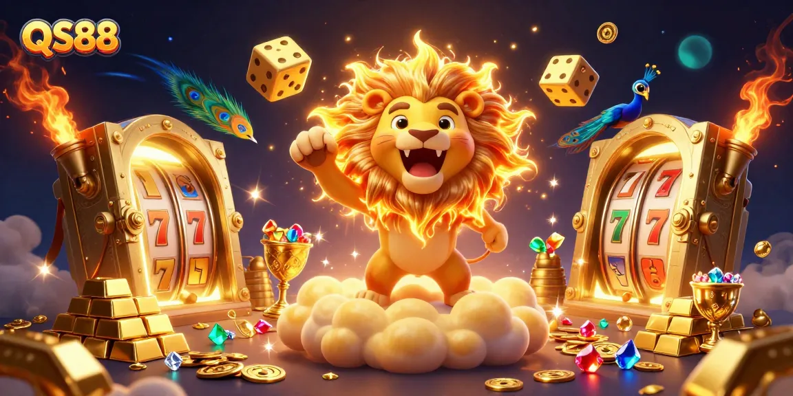 Experience the thrilling casino adventure with QS88 in a vibrant 3D scene bursting with golden treasures.