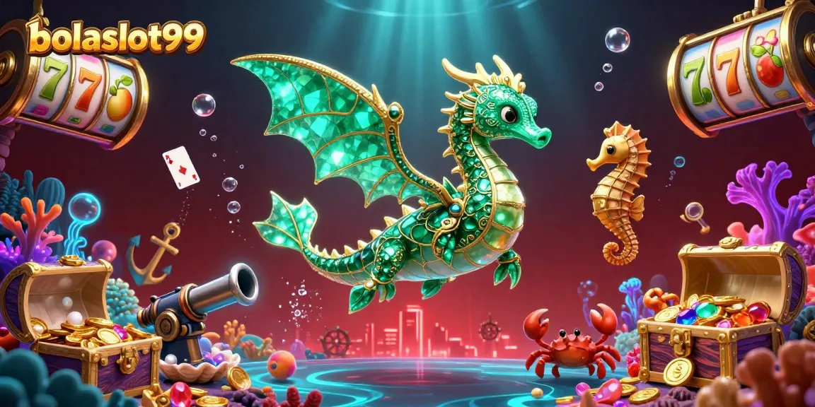 Engage with bolaslot99 by exploring a vibrant underwater casino scene with spinning slot reels and treasure.