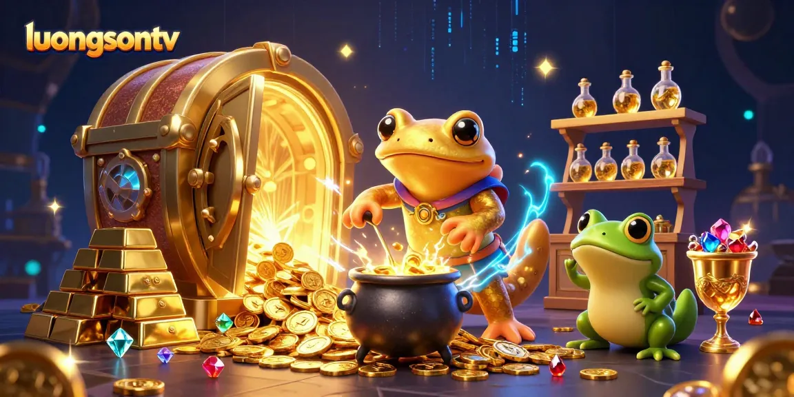 Experience live sports betting excitement with luongsontv as gold coins and trophies overflow.