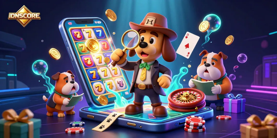 Experience thrilling gaming with IDNSCORE as a detective explores casino treasures with vibrant slot games and poker clues.