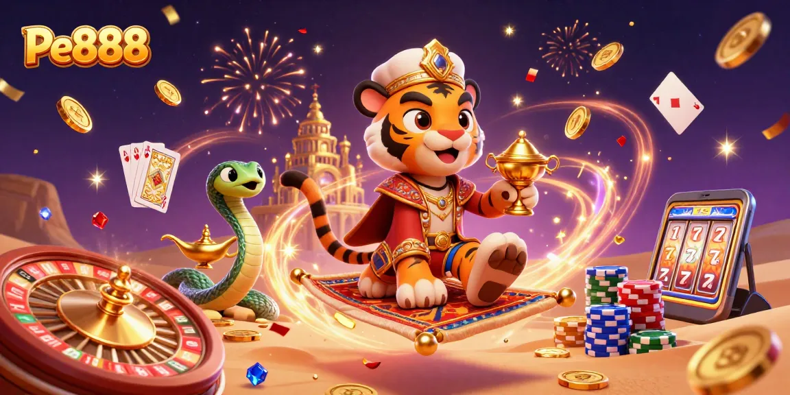 Experience the excitement of Pe888 with vibrant casino elements and characters in a magical scene.