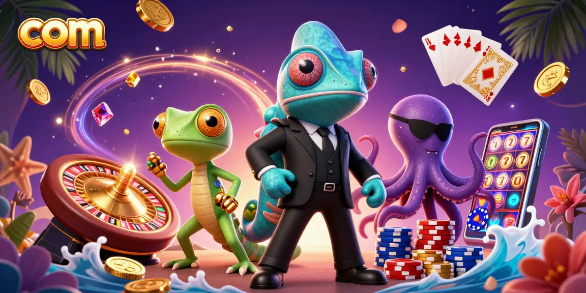 Win big at com with vibrant casino action featuring lucky symbols and playful characters.