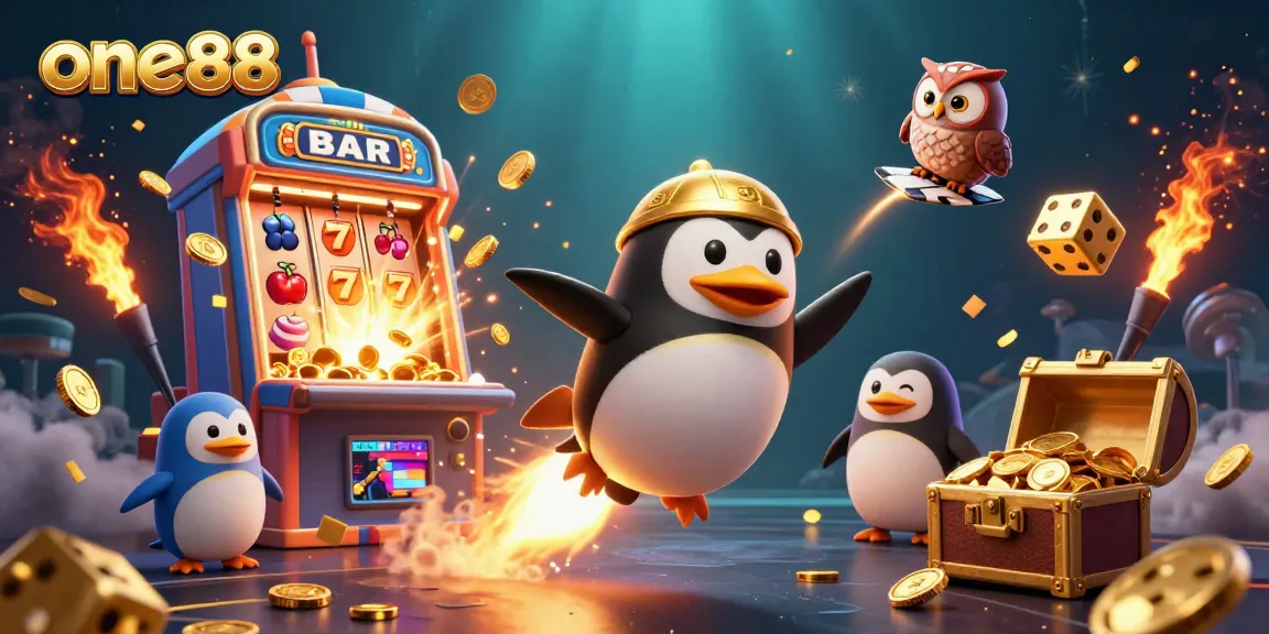 Experience thrilling gaming with one88's casino action featuring a penguin and jackpot excitement.