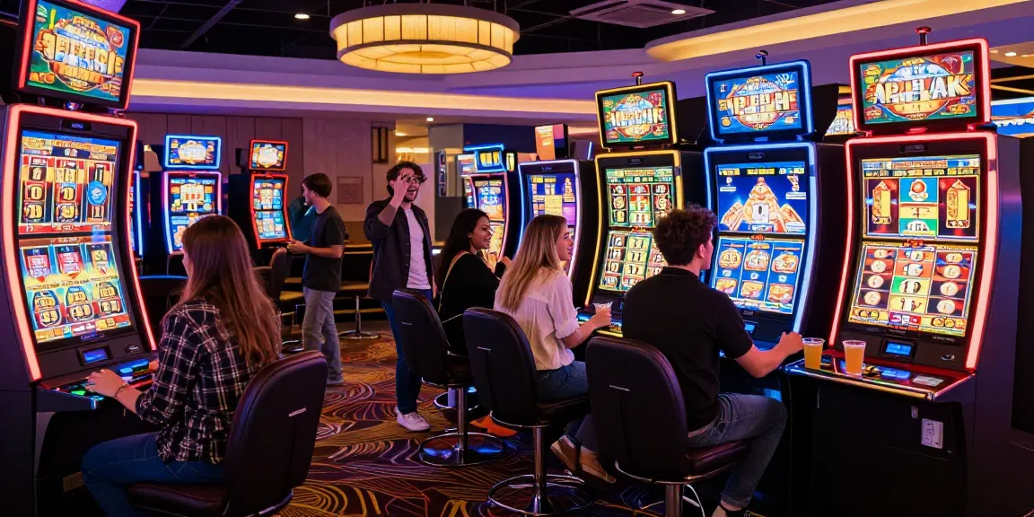 Enjoying a thrilling gaming session on a toto slot machine in a vibrant casino atmosphere.