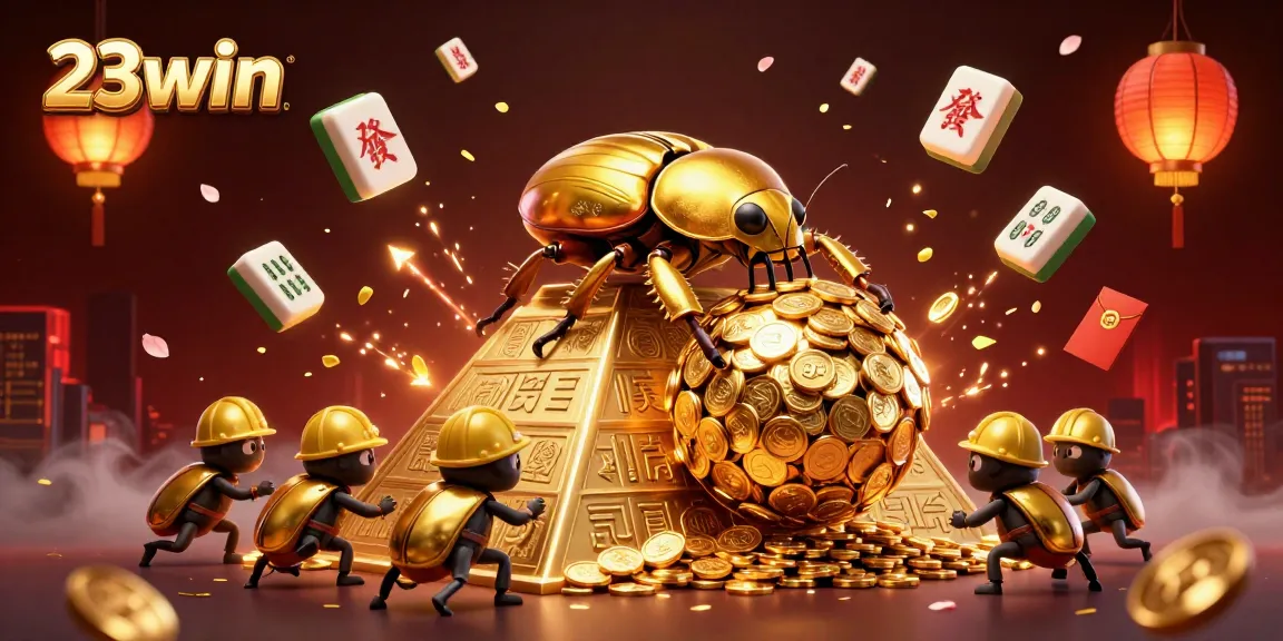 Engage in thrilling casino excitement with 23win's golden beetles and festive elements rolling in 3D.
