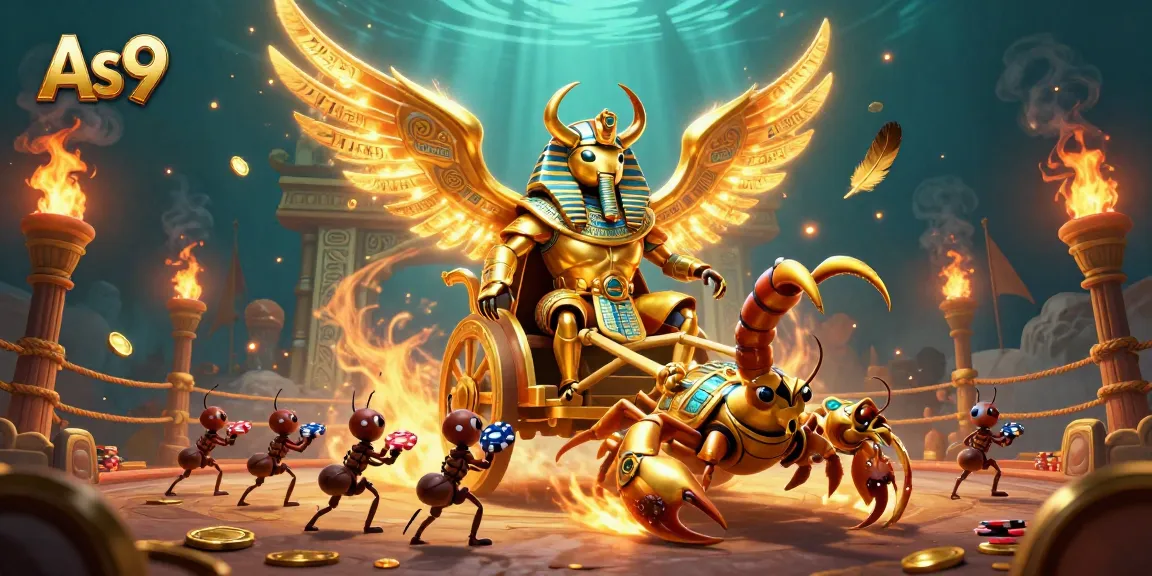 Engage in thrilling gameplay with the As9 scarab beetle and scorpions in a captivating casino scene.