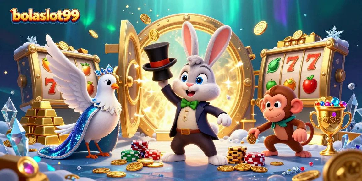 Spin the reels and win big with bolaslot99 in this lively slots illustration!