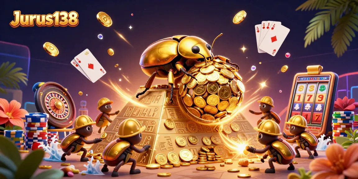 Spin to win with Jurus138 in a vibrant 3D casino scene filled with gold and excitement!