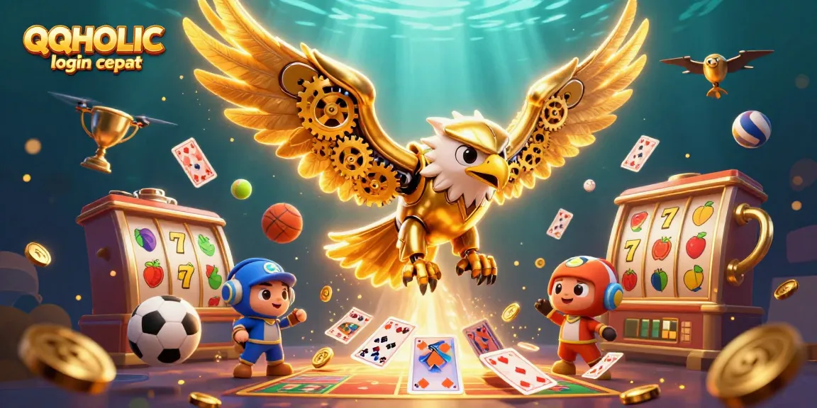 Experience fast gaming excitement with QQHOLIC login cepat amidst vibrant casino elements.