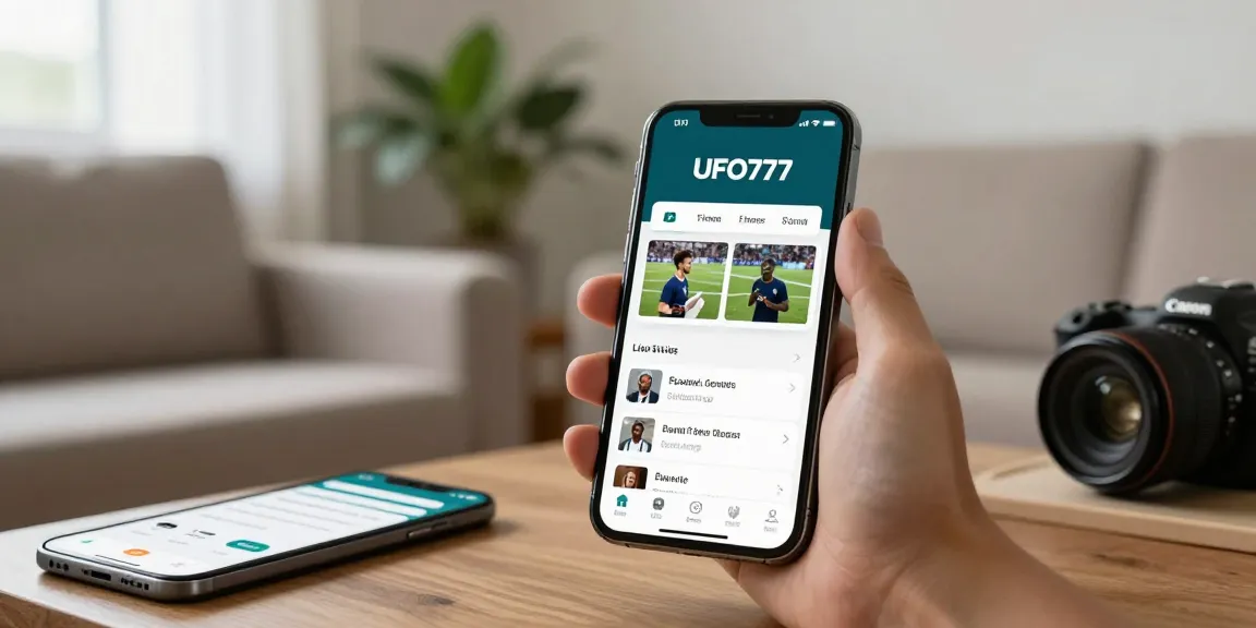 Antarmuka aplikasi UFO777 ditampilkan di smartphone, menunjukkan keamanan dan kenyamanan penggunaan.