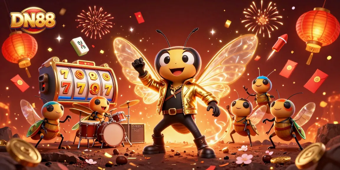 Engage with top-tier gaming at DN88, featuring festive 3D casino characters and exciting symbols.