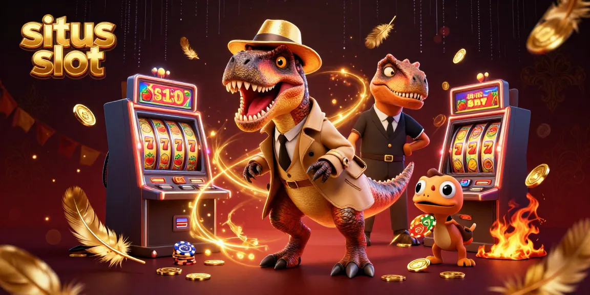 Spin massive wins on situs slot while a velociraptor and friends engage at the casino.