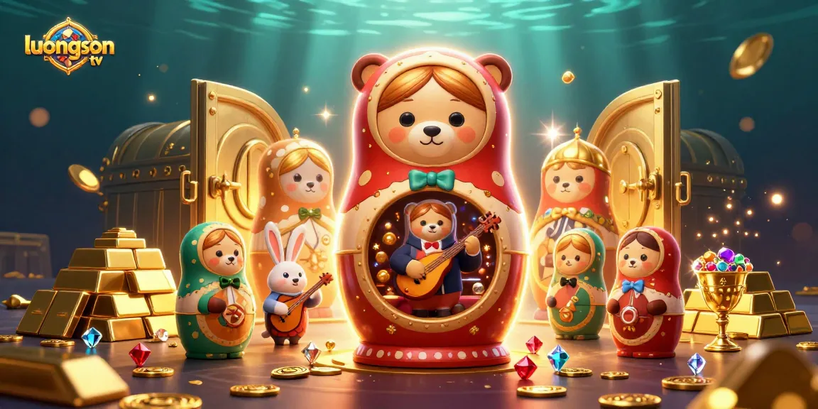 Enhance your gaming experience with luongson tv, showcasing vibrant 3D characters among sparkling treasure and casino elements.