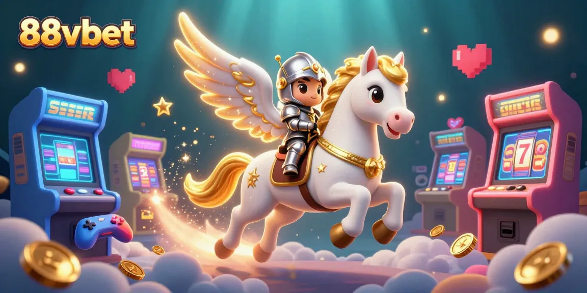 Experience excitement with 88vbet's dynamic 3D casino gaming scene featuring a celestial horse.
