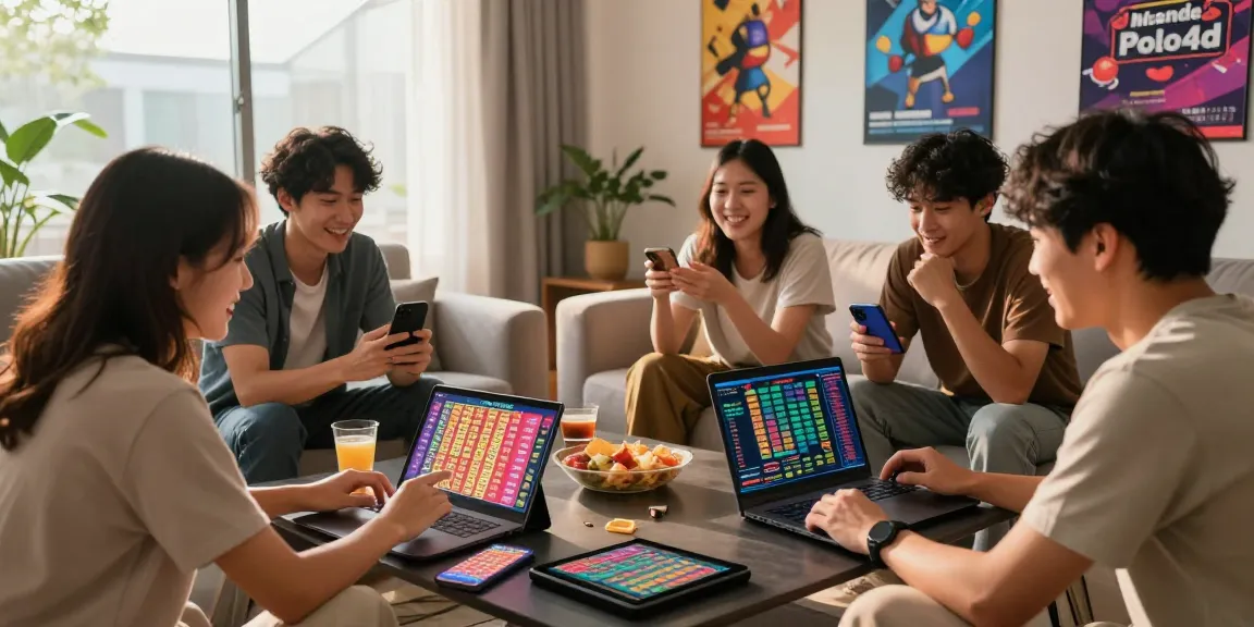 Group of friends enjoying online games with Polo4d in a cozy living room