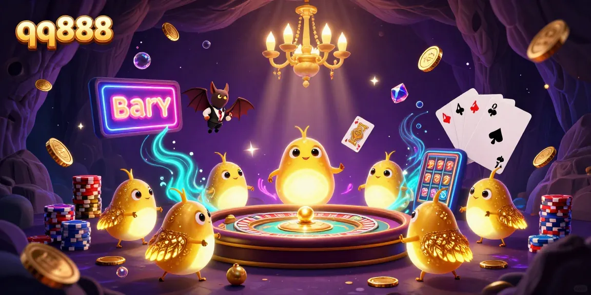 Experience thrilling gaming action at qq888 with glowworms illuminating a vibrant cave casino.