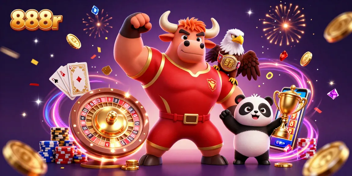 Experience thrilling gaming with 888r as vibrant characters celebrate wins in a casino environment