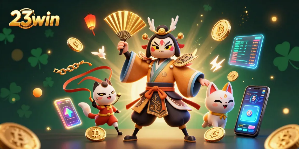 Enhance your gaming experience with 23win's vibrant crypto-themed casino art featuring kabuki warriors.