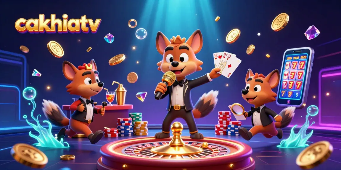 Experience exciting gambling action at Cakhiatv with a lively scene of hyenas running a comedy casino.