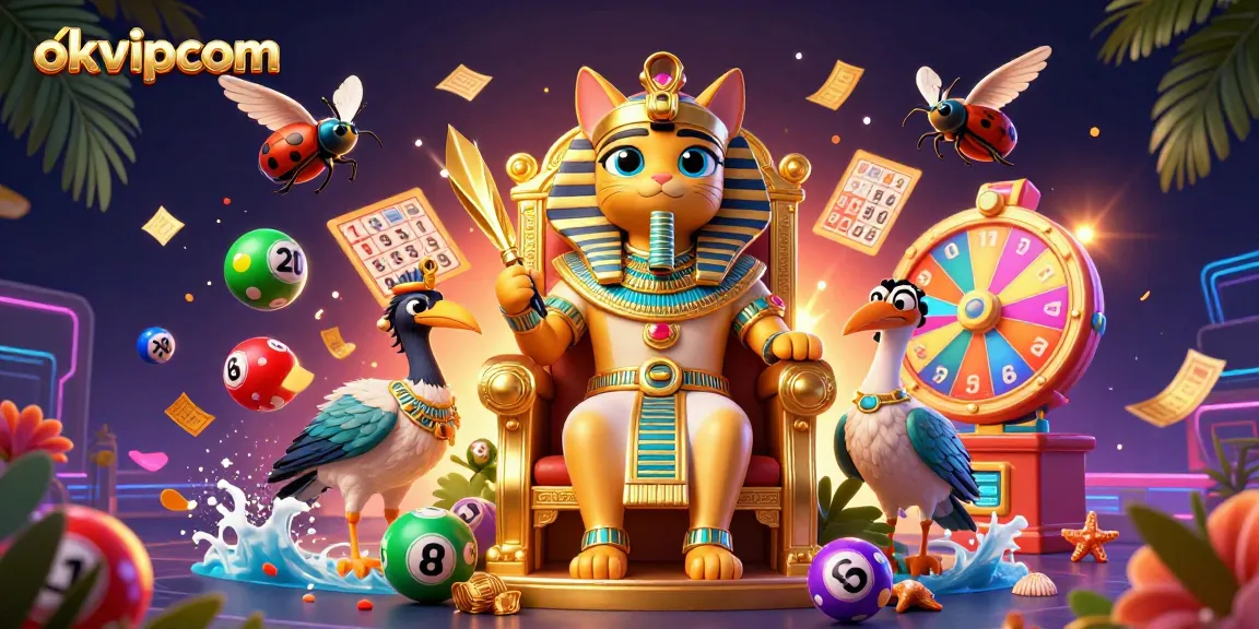 Engage with okvipcom's vibrant online lottery scene featuring dynamic 3D cartoon characters and colorful game elements.