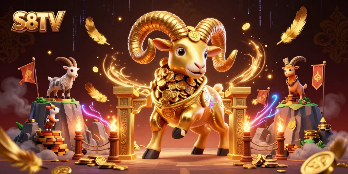 Experience the thrill of sports betting on S8TV with a golden ram charging through an ornate arena.