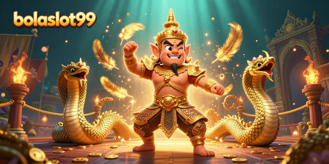 Engage with bolaslot99 in a vibrant scene featuring a Thai temple guardian and Naga serpents.
