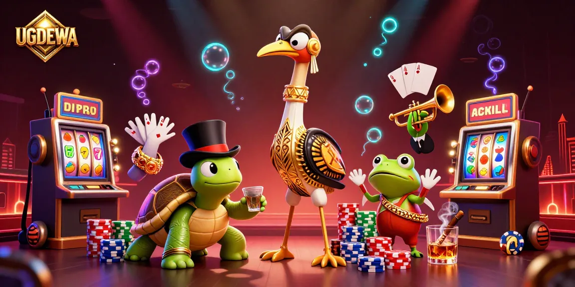 Spin the reels at UGDEWA with stunning slots and vibrant jackpot counters in a lively casino scene.