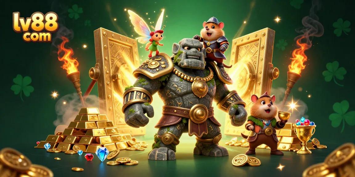 Experience the magic at lv88 com with our vibrant 3D fantasy casino gaming scene brimming with treasures.