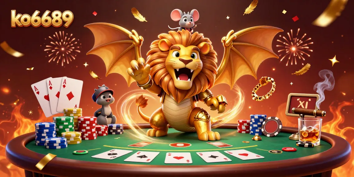 Engage in thrilling poker gameplay at ko6689 with a majestic chimera and a brave mouse jockey.