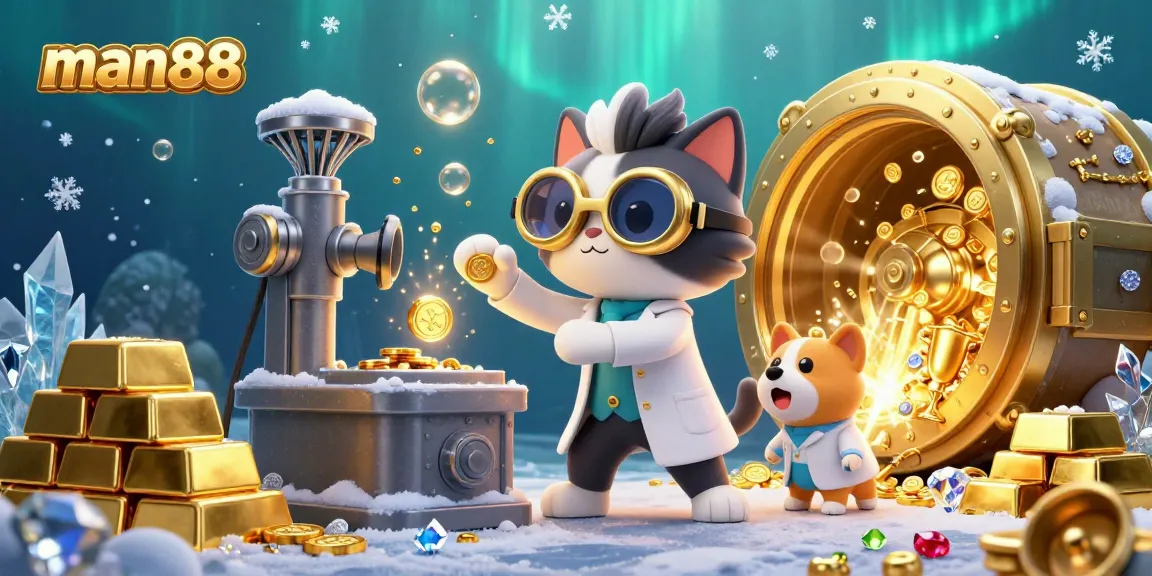Experience the excitement of man88 in this dynamic casino scene with animated characters and treasures.